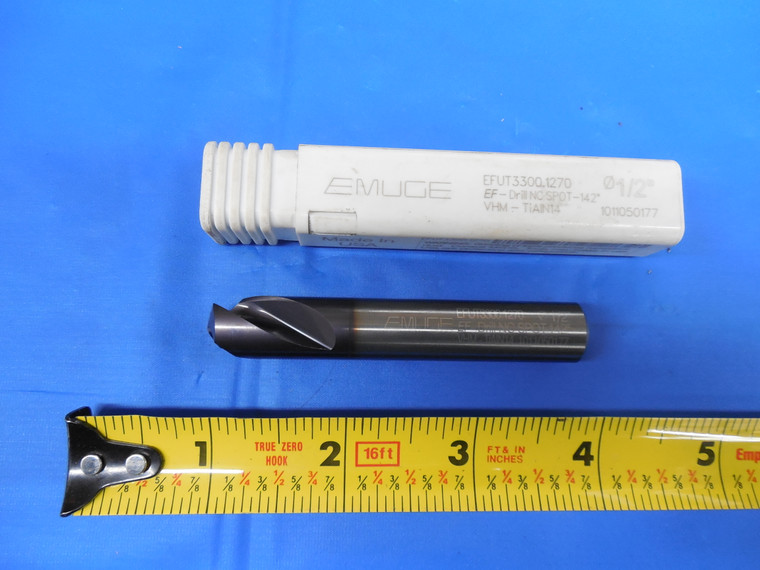 EMUGE SOLID CARBIDE EF-DRILL NC SPOT 142 DEGREE 1/2" DIAMETER HIGH PRECISION