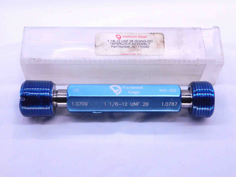 1 1/8 12 UNF 2B VERMONT THREAD PLUG GAGE 1.125 GO NO GO P.D.'S = 1.0709 & 1.0787 - DW6849CG
