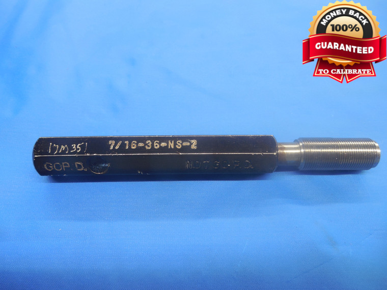 7/16 36 NS 2 SET THREAD PLUG GAGE .4375 NO GO ONLY P.D. = .4159 UNS-2 CHECK - DW6872BU