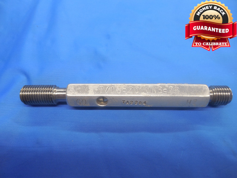 7/16 20 UNS 2B SPECIAL THREAD PLUG GAGE .4375 GO NO GO P.D.'S = .4063 & .4117 - DW6882BU