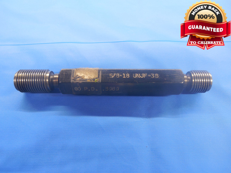 5/8 18 UNJF 3B PREPLATE THREAD PLUG GAGE .625 GO NO GO P.D.'S = .5969 & .5994 - DW7013CG