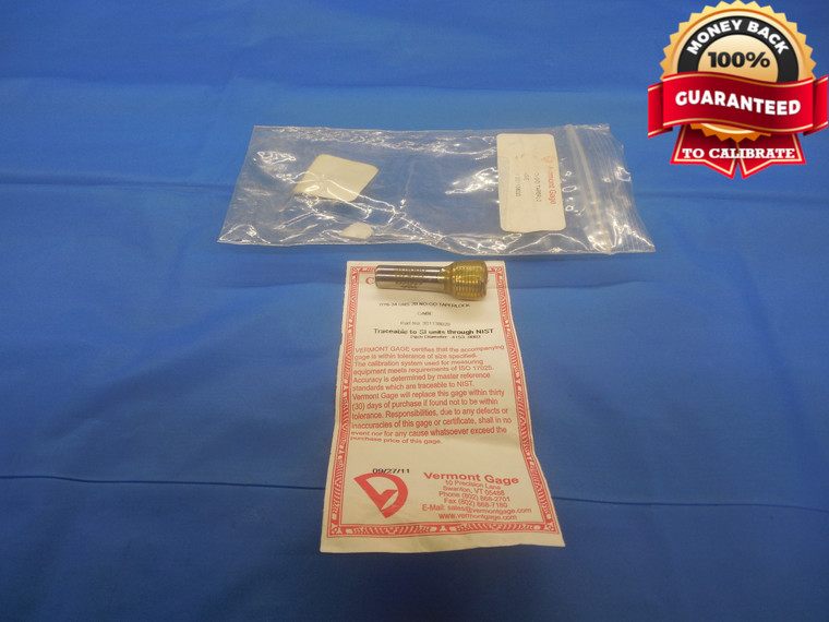 7/16 24 UNS 2B VERMONT THREAD PLUG GAGE .4375 NO GO ONLY P.D. = .4153 NS-2B - DW7044BU