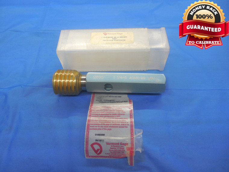 1 1/4 5 NA 2G LEFT HAND ACME VERMONT THREAD PLUG GAGE 1.25 5.0 GO ONLY PD 1.1500 - DW7091K6