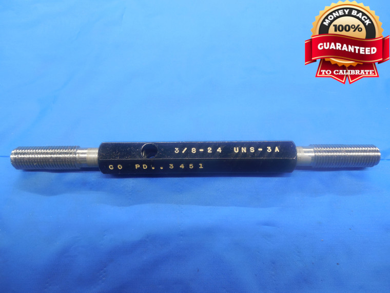 3/8 24 UNS 3A SET THREAD PLUG GAGE .375 GO NO GO P.D.'S = .3451 & .3430 NS-3A - DW7362BU