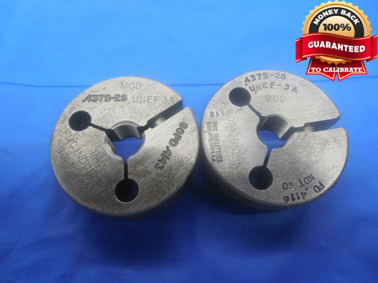 7/16 28 UNEF 3A MODIFIED THREAD RING GAGES .4375 GO NO GO P.D.'S = .4143 & .4116 - DW7333CG