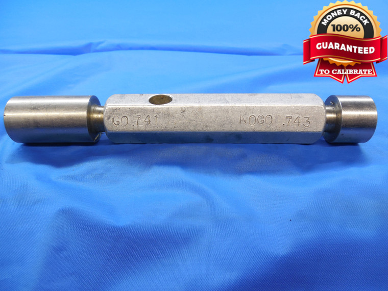 .7410 & .7430 PIN PLUG GAGE GO NO GO .7500 -.0090 3/4 18.872 mm .741 .743