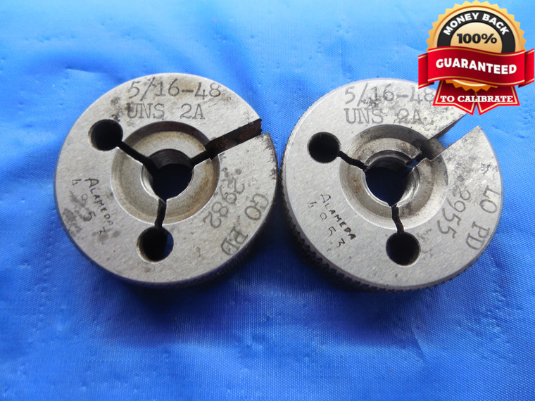 5/16 48 UNS 2A LEFT HAND THREAD RING GAGES .3125 GO NO GO P.D.'S = .2982 & .2955 - DW7442BU