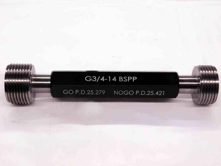 NEW G 3/4 14 BSPP PIPE THREAD PLUG GAGE .75 GO NO GO PD'S = 25.279 & 25.421 G3/4