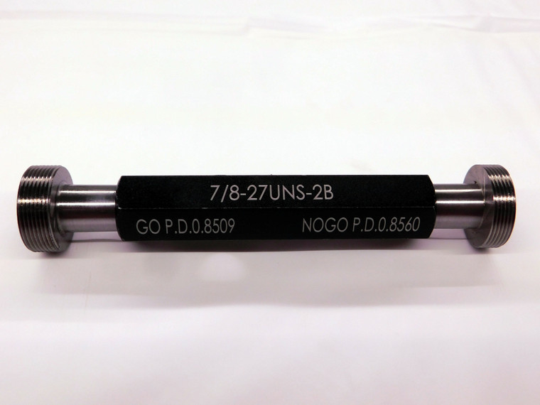 NEW 7/8 27 UNS 2B THREAD PLUG GAGE .875 GO NO GO P.D.'S = .8509 & .8560 NS-2B - DW7478MJ