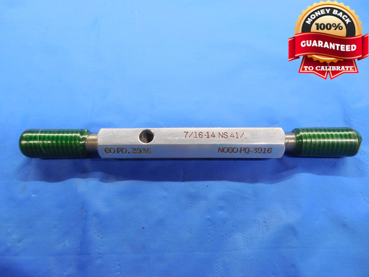 7/16 14 NS 4 1/2 SET THREAD PLUG GAGE .4375 GO NO GO P.D.'S = .3936 & .3916 - DW7563BU