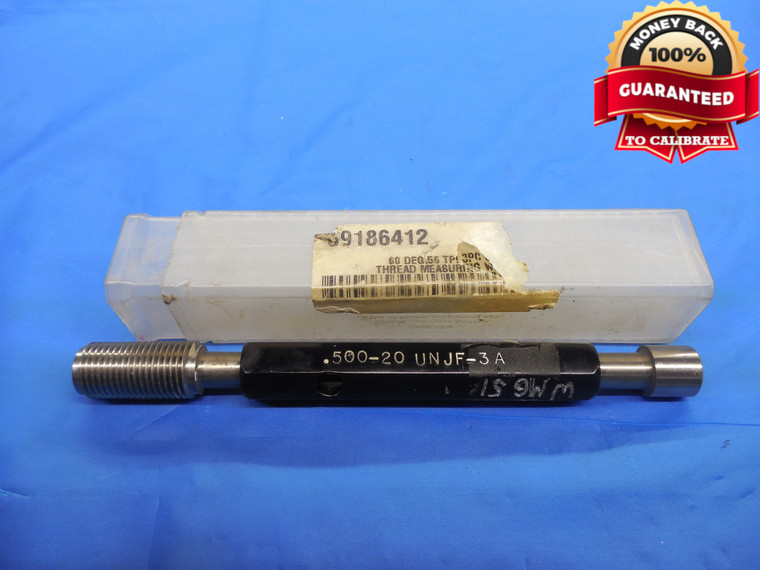 1/2 20 UNJF 3A SET THREAD PLUG GAGE .5 GO ONLY P.D. = .4675 INSPECTION CHECK - DW7601BU