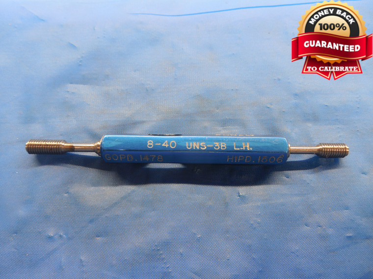 8 40 UNS 3B LEFT HAND THREAD PLUG GAGE #8 .164 GO NO GO P.D.'S = .1478 & .1506 - DW7706BU