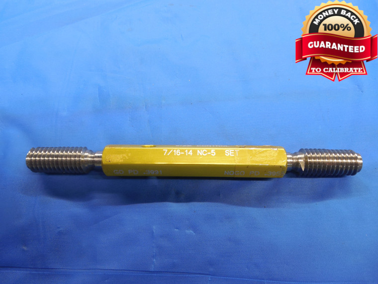 7/16 14 NC 5 SET THREAD PLUG GAGE .4375 GO NO GO P.D.'S = .3991 & .3955 UNC-5 - DW7791BU