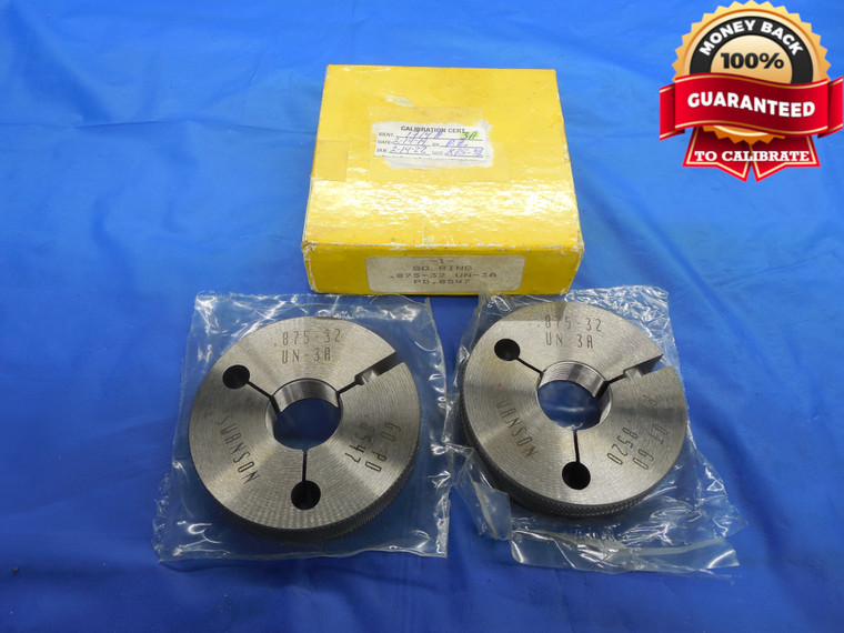 7/8 32 UN 3A THREAD RING GAGES .875 GO NO GO P.D.'S = .8547 & .8520 N-3A CHECK - DW7827BU