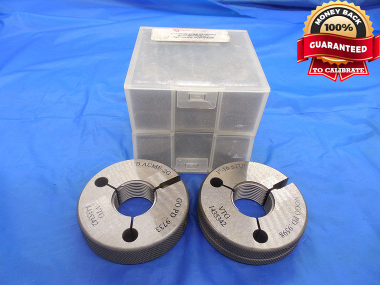 1" 16 STUB ACME 2G VERMONT THREAD RING GAGES 1.0 GO NO GO PDS= .9733 .9598 NA-2G - DW7829BU