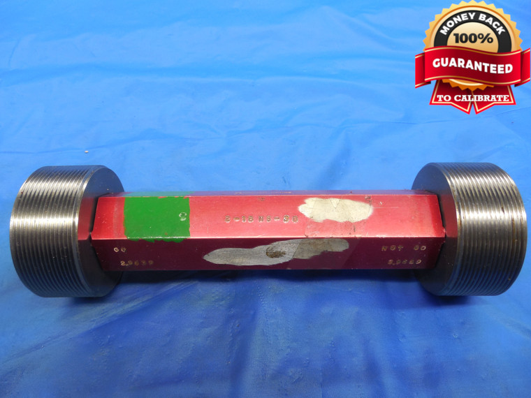 2" 18 NS 3B THREAD PLUG GAGE 2.0 GO NO GO P.D.'S = 1.9639 & 1.9689 UNS-3B 2.00 - DW7961BU