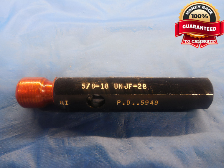 5/8 18 UNJF 2B THREAD PLUG GAGE .625 NO GO ONLY P.D. = .5949 INSPECTION CHECK - DW8019BU