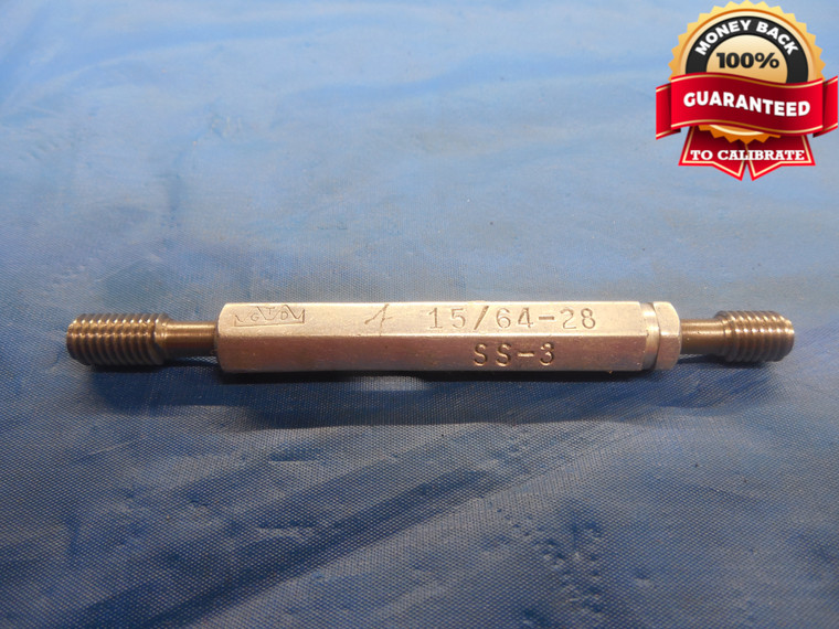 15/64 28 SS 3 THREAD PLUG GAGE .234375 GO NO GO P.D.'S = .2135 & .2157 CHECK - DW8050BU