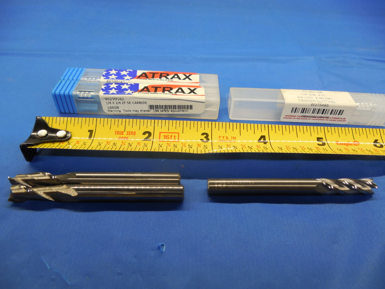 3PCS NEW ATRAX / ROBBJACK 1/4" DIA X 2.5" OAL CARBIDE SQUARE END MILL CENTER CUT