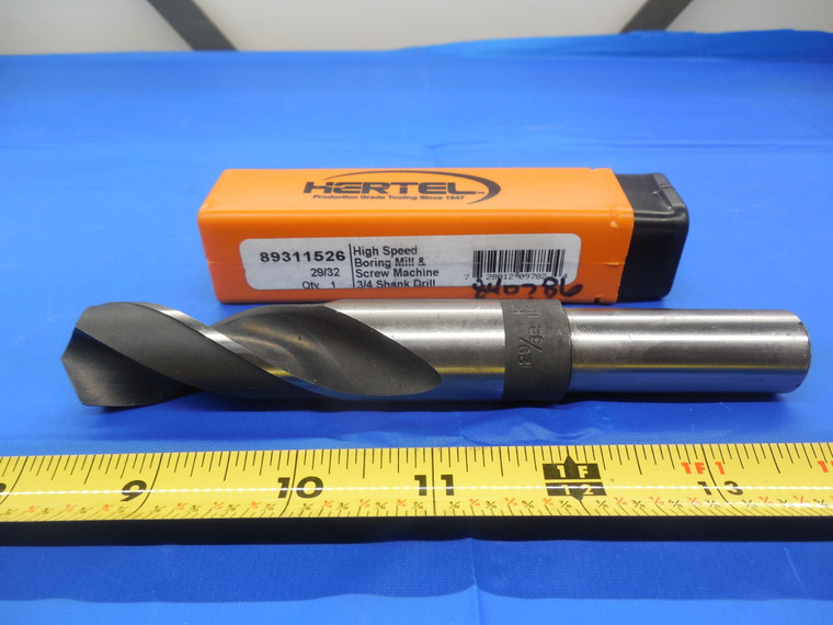 NEW HERTEL 29/32" HSS DRILL BIT 3/4" SHANK DIAMETER 6" OAL 118 PT ANGLE 89311526