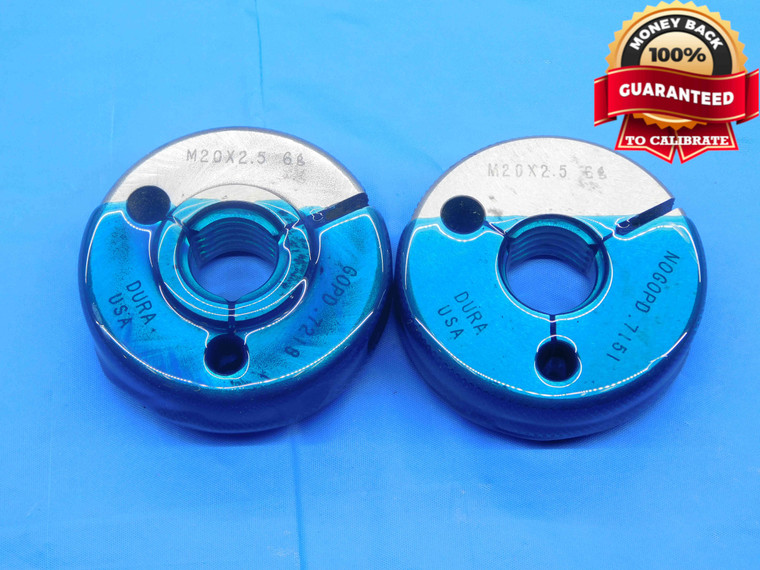 M20 X 2.5 6g METRIC THREAD RING GAGES 20 GO NO GO P.D.'S = .7218 & .7151 CHECK - DW8334BURL