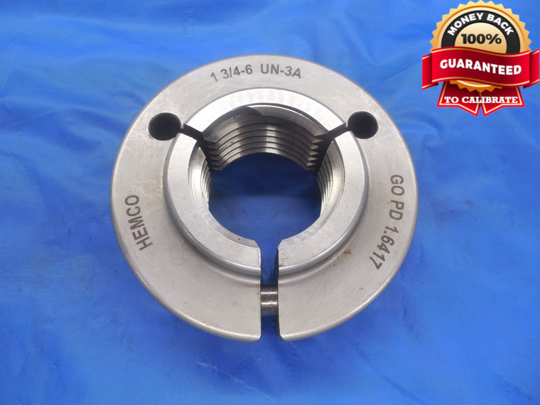 1 3/4 6 UN 3A THREAD RING GAGE 1.75 GO ONLY P.D. = 1.6417 N-3A INSPECTION CHECK - DW8410BU