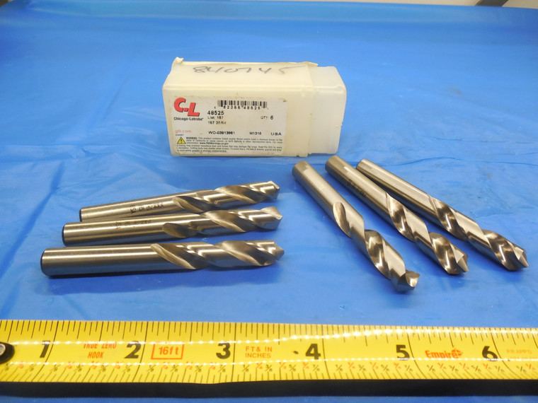 6 PCS CHICAGO-LATROBE 48525 25/64" HIG H SPEED STEEL DRILL BITS 3 3/8" OAL HSS