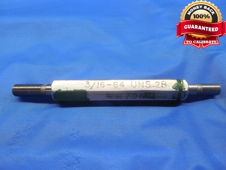 3/16 64 UNS 2B THREAD PLUG GAGE .1875 GO NO GO P.D.'S = .1774 & .1798 NS-2B - DW8450BU