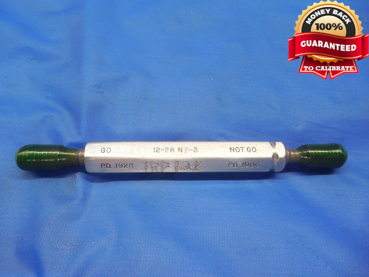 12 28 NF 3 SET THREAD PLUG GAGE #12 .216 GO NO GO P.D.'S = .1928 & .1906 UNF-3 - DW8457BU