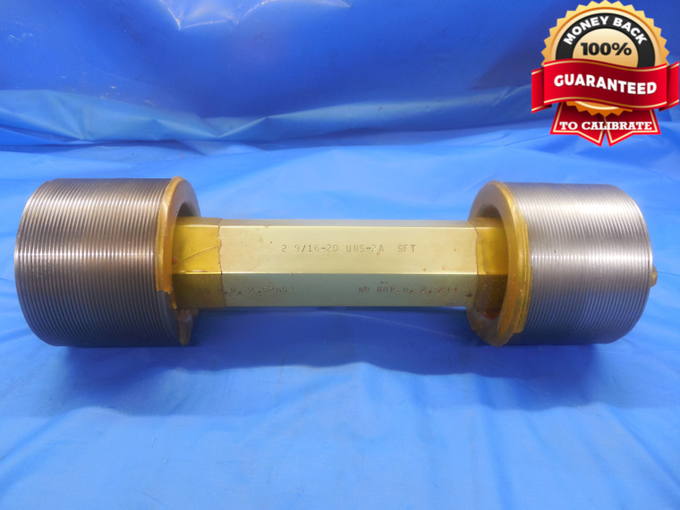 2 9/16 20 UNS 2A SET THREAD PLUG GAGE 2.5625 GO NO GO P.D.'S = 2.5285 & 2.5234 - DW8525BU