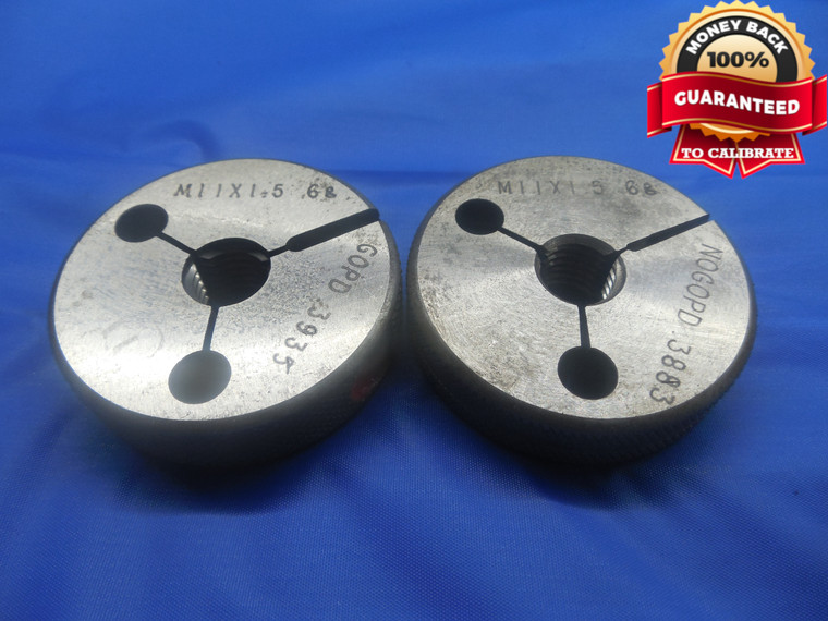 M11 X 1.5 6g METRIC THREAD RING GAGES 11.0 GO NO GO P.D.'S = 9.994 & 9.862 CHECK - DW8571RD