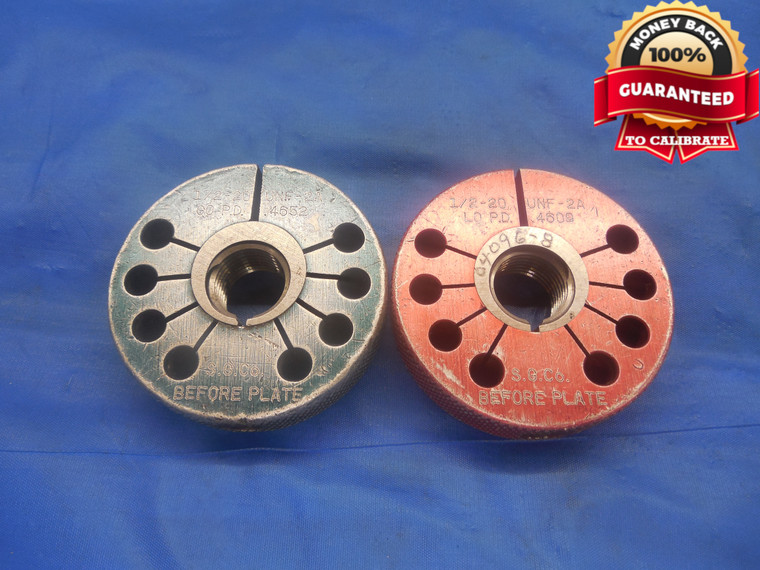 1/2 20 UNF 2A BEFORE PLATE THREAD RING GAGES .5 GO NO GO P.D.'S = .4652 & .4609 - DW8752RD