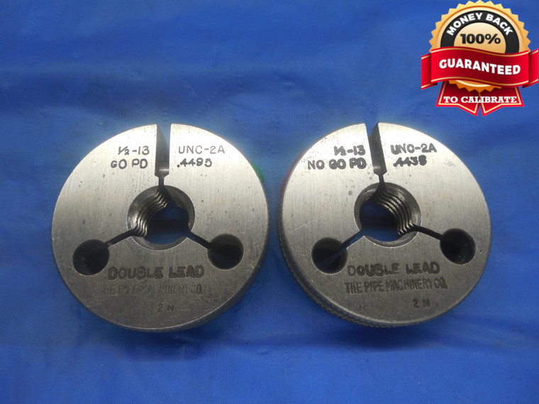 1/2 13 UNC 2A DOUBLE LEAD THREAD RING GAGES .5 GO NO GO P.D.'S = .4495 & .4435 - DW8813BU