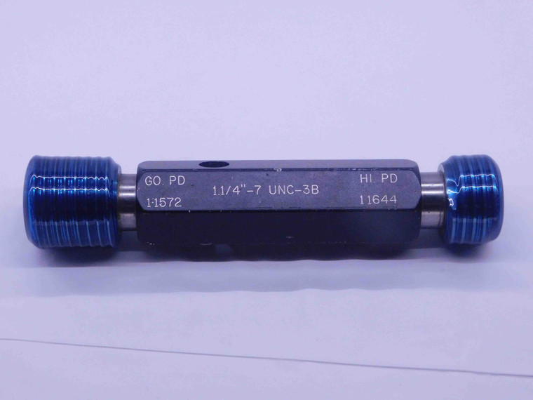 1 1/4 7 UNC 3B THREAD PLUG GAGE 1.25 1.250 GO NO GO P.D.'S = 1.1572 & 1.1644 - DW8887RD