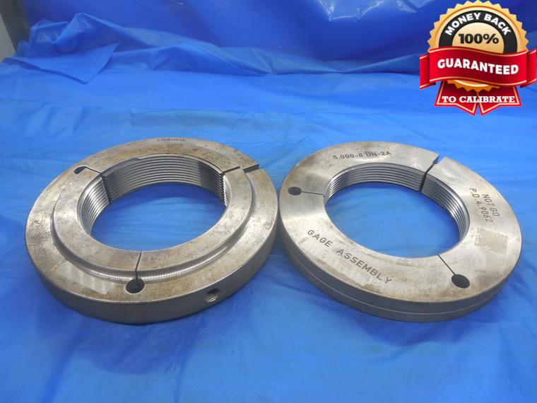 5" 8 UN 2A THREAD RING GAGES 5.0 GO NO GO P.D.'S = 4.9159 & 4.9062 N-2A CHECK - DW9127HX