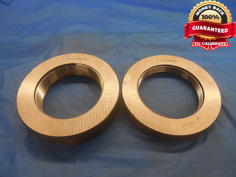3 1/8 8 UN 2A SOLID THREAD RING GAGES 3.125 GO NO GO P.D.'S = 3.0412 & 3.0326 - DW9187HX