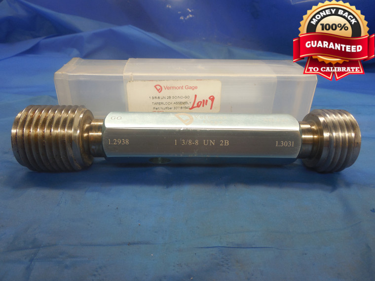 1 3/8 8 UN 2B VERMONT THREAD PLUG GAGE 1.375 GO NO GO P.D.'S = 1.2938 & 1.3031 - DW9216HX