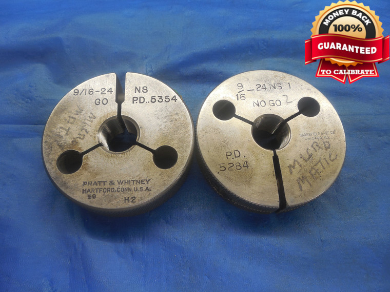 9/16 24 NS 1 THREAD RING GAGES .5625 GO NO GO P.D.'S = .5354 & .5284 UNS-1 CHECK - DW9265BU
