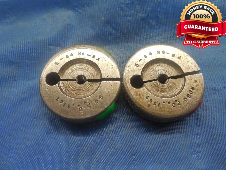 5 64 NS 2A THREAD RING GAGES #5 .125 GO NO GO P.D.'S = .1141 & .1119 UNS-2A - DW9263BU