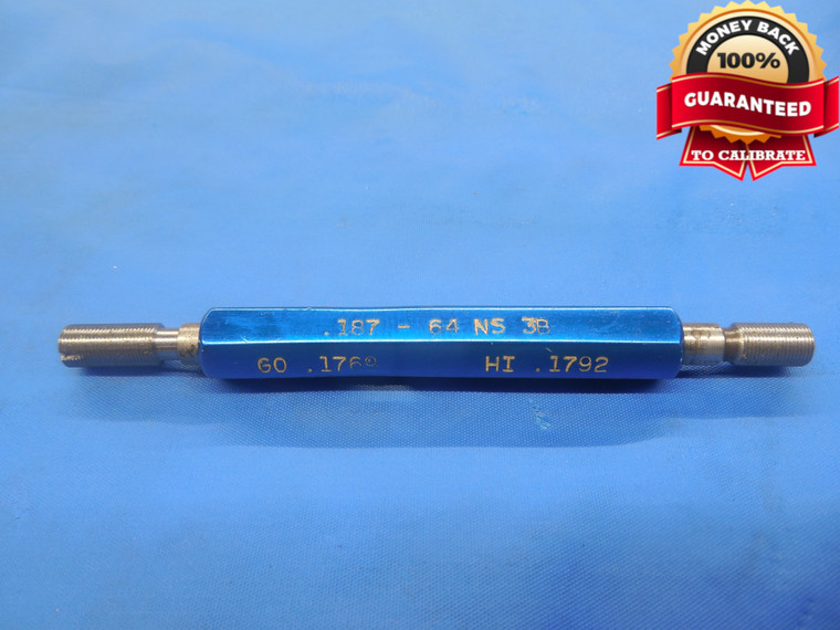 .187 64 NS 3B THREAD PLUG GAGE GO NO GO P.D.'S = .1769 & .1792 UNS-3B .1870 - DW9324BU