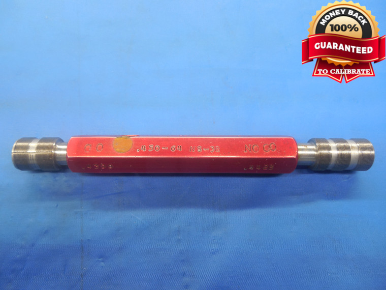 .450 64 NS 3B THREAD PLUG GAGE .45 GO NO GO P.D.'S = .4399 & .4425 UNS-3B .4500 - DW9409BU