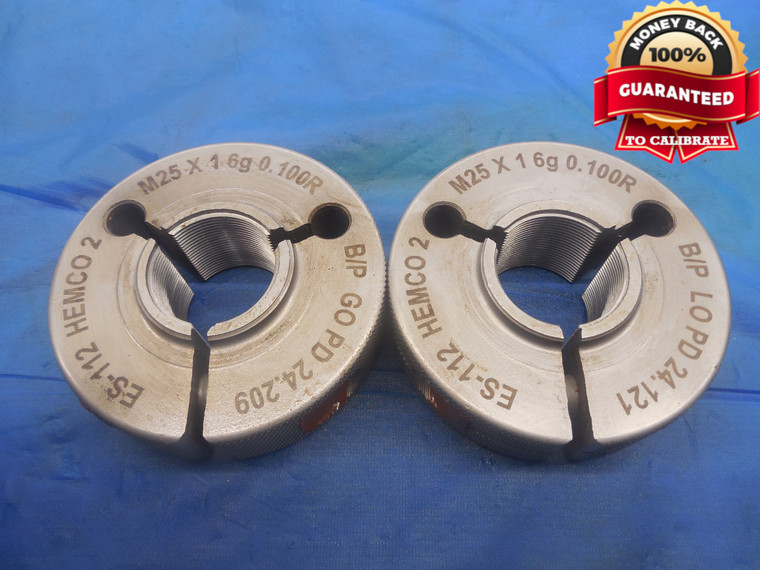 M25 X 1 6g BEFORE PLATE 0.100R THREAD RING GAGES GO NO GO PD'S = 24.209 & 24.121 - DW9508RD