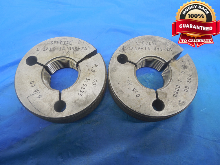 1 1/16 14 UNS 2A SPECIAL THREAD RING GAGES 1.0625 GO NO GO PDS= 1.0135 & 1.0082 - DW9592RD