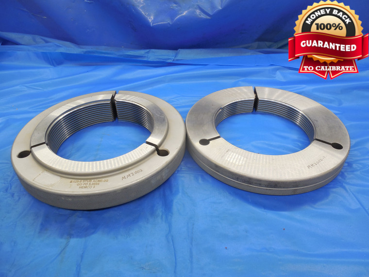 5 1/8 8 NA 2G STUB ACME THREAD RING GAGES 5.125 GO NO GO PD'S = 5.0694 & 5.0452 - DW9856BHTX