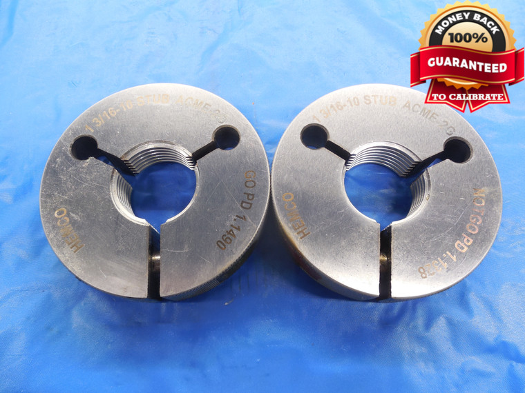 1 3/16 10 NA 2G STUB ACME THREAD RING GAGES 1.1875 GO NO GO PDS= 1.1490 & 1.1328 - DW9840BHTX