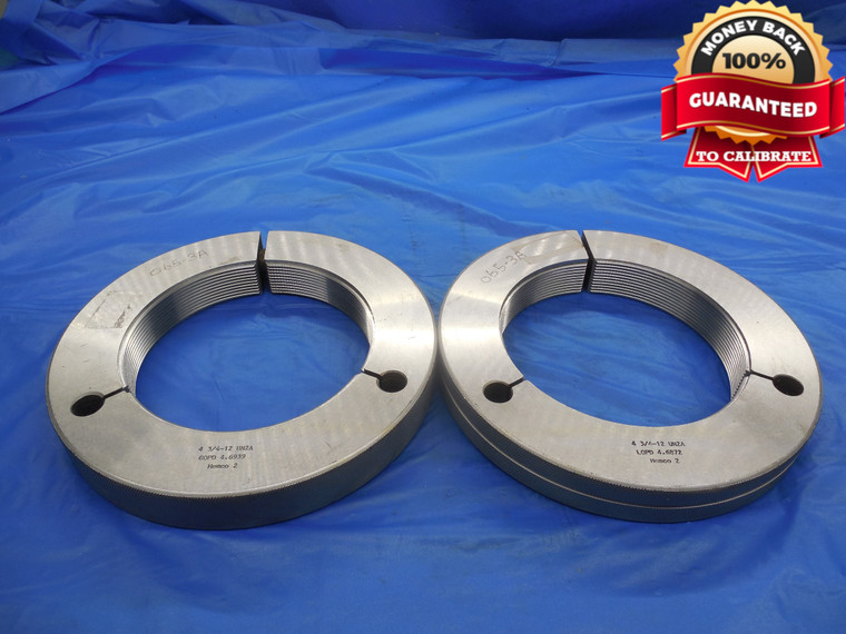 4 3/4 12 UN 2A THREAD RING GAGES 4.75 GO NO GO P.D.'S = 4.6939 & 4.6872 4.750 - DW9916BHTX