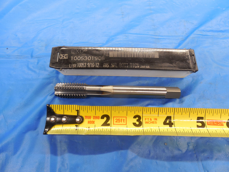 NEW OSG 9/16 12 NC GH5 HS TiCN COATED BOTTOMING TAP 5 STRAIGHT FLUTE .5625 H5 - DW9948BU