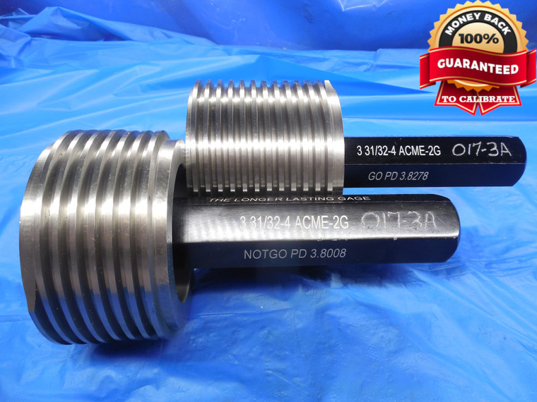 3 31/32 4 ACME 2G SET THREAD PLUG GAGE 3.96875 4.0 GO NO GO PDS= 3.8278 & 3.8008 - DW10055BHTX