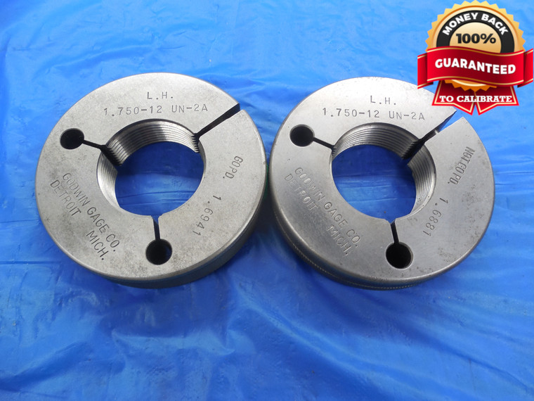 1 3/4 12 UN 2A LEFT HAND THREAD RING GAGES 1.75 GO NO GO PD'S = 1.6941 & 1.6881 - DW10094BU