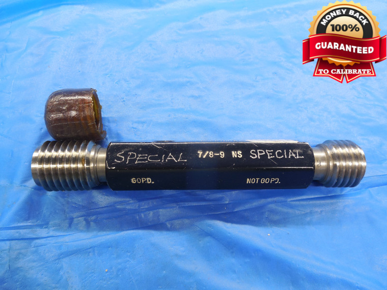 7/8 9 NS SPECIAL THREAD PLUG GAGE .875 GO NO GO P.D.'S = .8419 & .8501 .8750 - DW10130BU